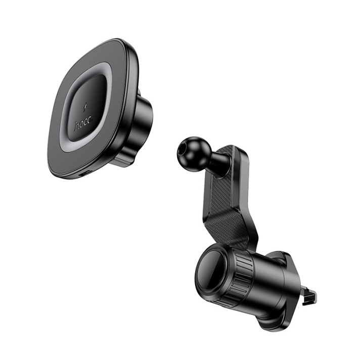 Автотримач для телефона з БЗП HOCO HW30 Crown magnetic wireless charging car holder (air outlet) Black Metal Gray