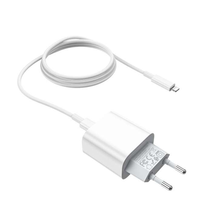 Мережевий зарядний пристрій з кабелем HOCO C76A Plus Speed source PD20W charger set(C to iP) White