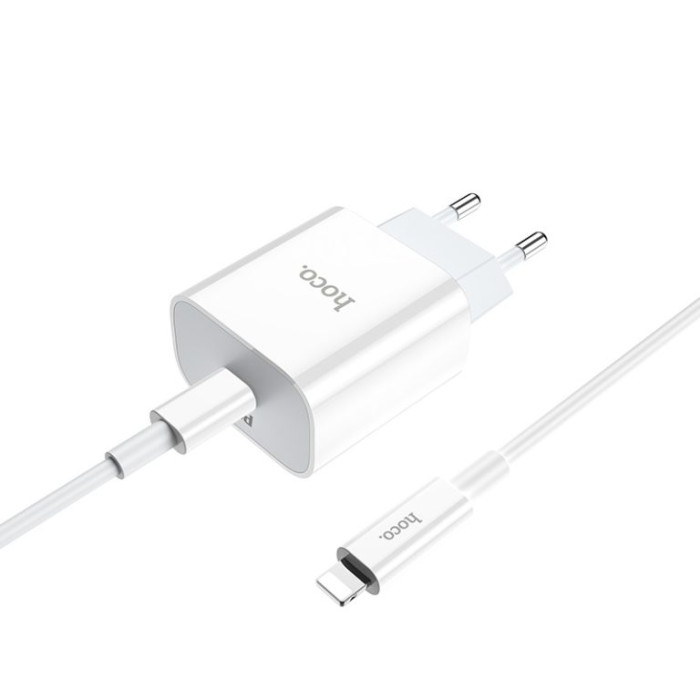 Мережевий зарядний пристрій з кабелем HOCO C76A Plus Speed source PD20W charger set(C to iP) White