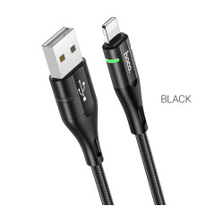 Кабель HOCO U93 USB to iP 2.4A, 1.2m, nylon, aluminum connectors, light indicator, Black