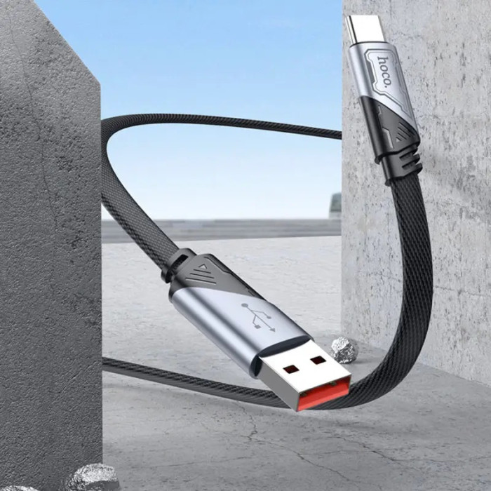 Кабель HOCO U119 USB to Type-C 5A, 1.2m, nylon, aluminum connectors, Black