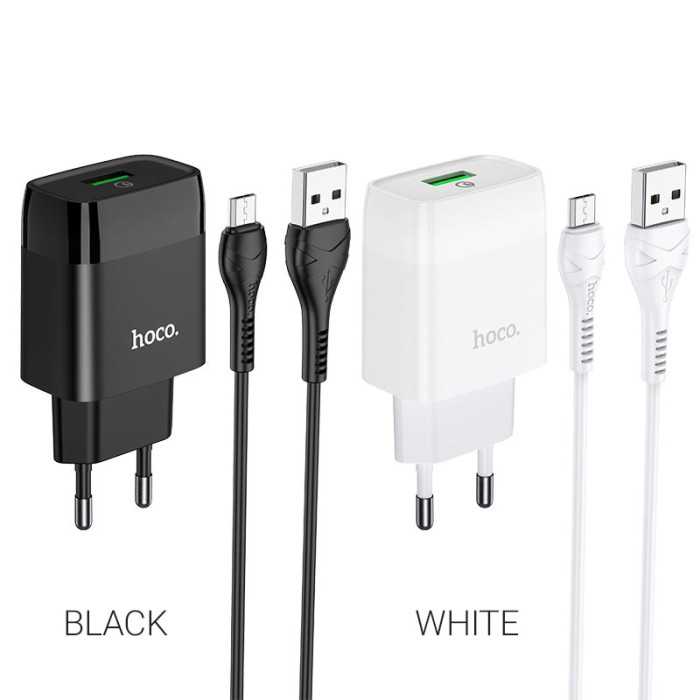 Мережевий зарядний пристрій з кабелем HOCO C72Q Glorious single port QC3.0 charger set(Micro) 18W White