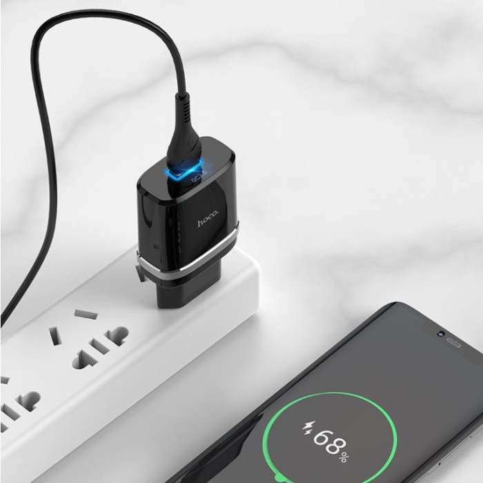 Мережевий зарядний пристрій з кабелем HOCO C12Q Smart QC3.0 charger set(Type-C) 18W Black