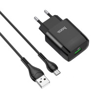 Мережевий зарядний пристрій з кабелем HOCO C72Q Glorious single port QC3.0 charger set (Micro) 18W Black