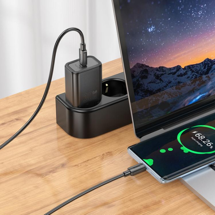Мережевий зарядний пристрій HOCO N62 Gentle single port PD30W charger (EU) Black