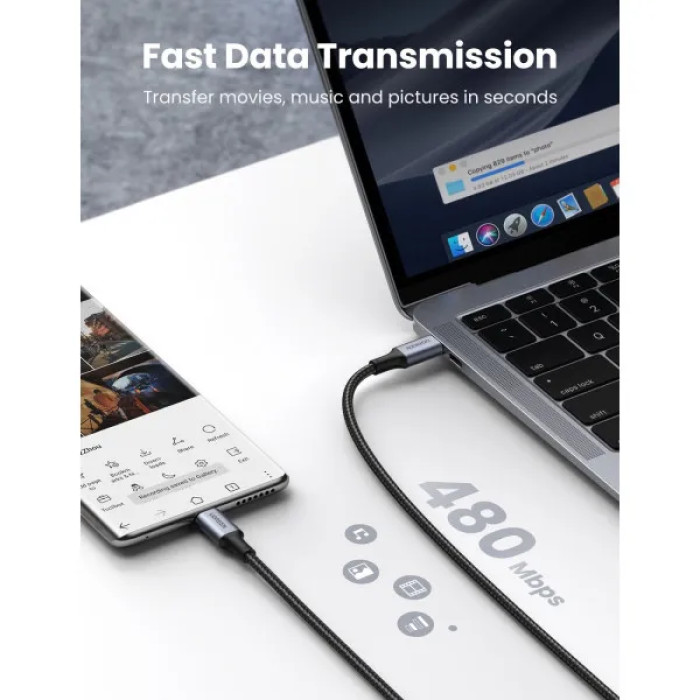 Кабель UGREEN US316 USB-C Cable Aluminum Case with Braided 1m (Black) (UGR-70427)