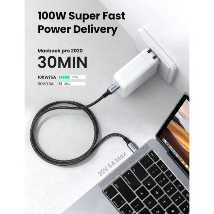 Кабель UGREEN US316 USB-C Cable Aluminum Case with Braided 2m (Black) (UGR-70429)