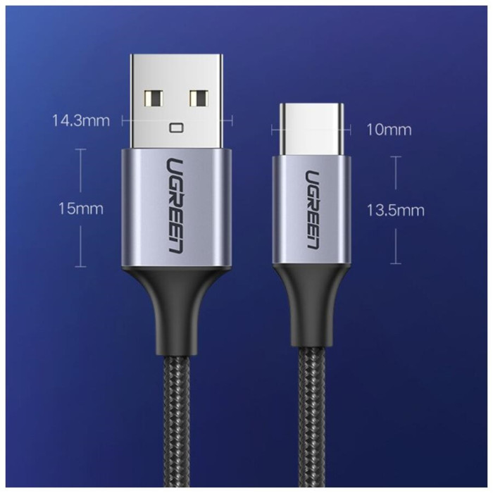 Кабель UGREEN US288 USB-C Male to USB 2.0 Male Cable Aluminum Braid 3m (Space Gray) (UGR-60408)