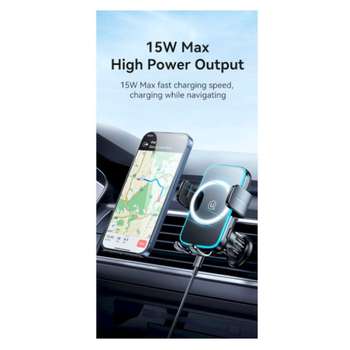 Автотримач для телефона з БЗП Usams CD230  Wireless Charging Car Holder (Air Vent) Black