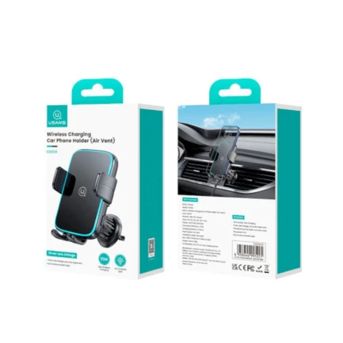 Автотримач для телефона з БЗП Usams CD230  Wireless Charging Car Holder (Air Vent) Black