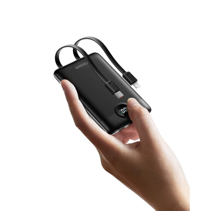 Зовнішній акумулятор VEGER 10000 mAh з built-in cables Type C / Lightning PD QC3.0 2A 22,5W C11 black