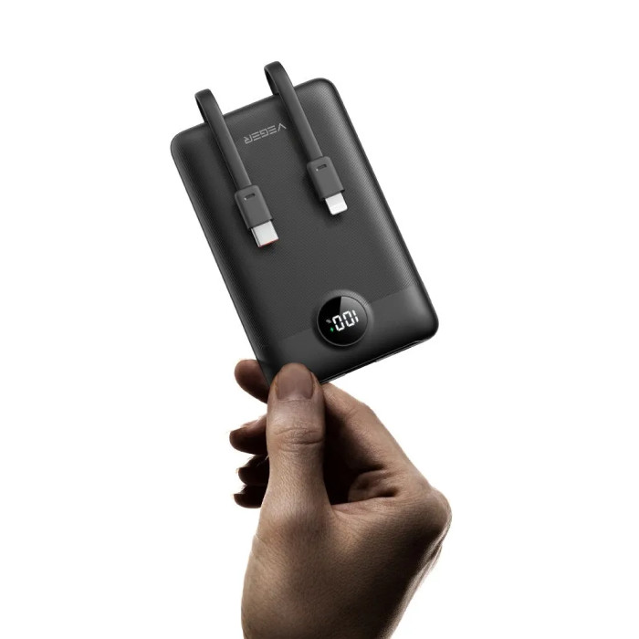 Зовнішній акумулятор VEGER 10000 mAh з built-in cables Type C / Lightning PD QC3.0 2A 22,5W C11 black