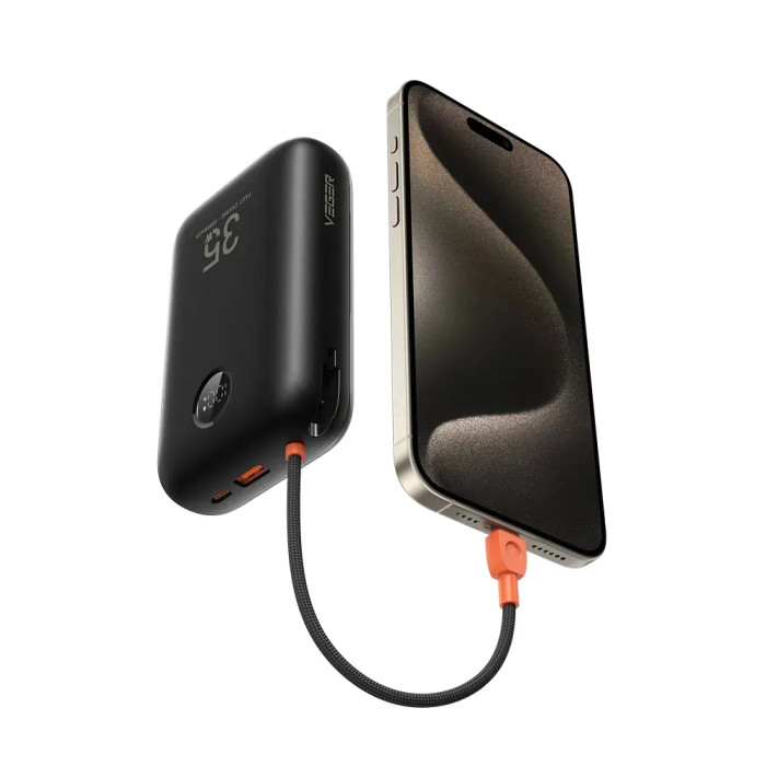 Зовнішній акумулятор VEGER Built-In 2 cables Ultra Mini 30000mAh